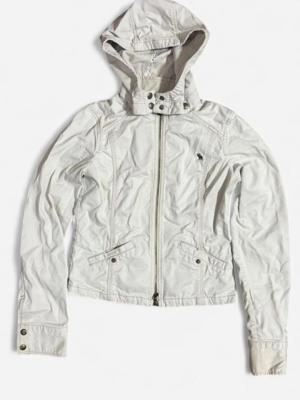 VINTAGE abercrombie kids Light Gray Hooded Jean Jacket